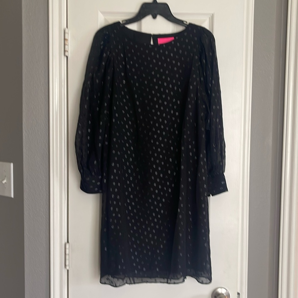 New $248 LILLY PULITZER MAISEL SILK DRESS BLACK MOROCCAN METALLIC POLKA DOT 4